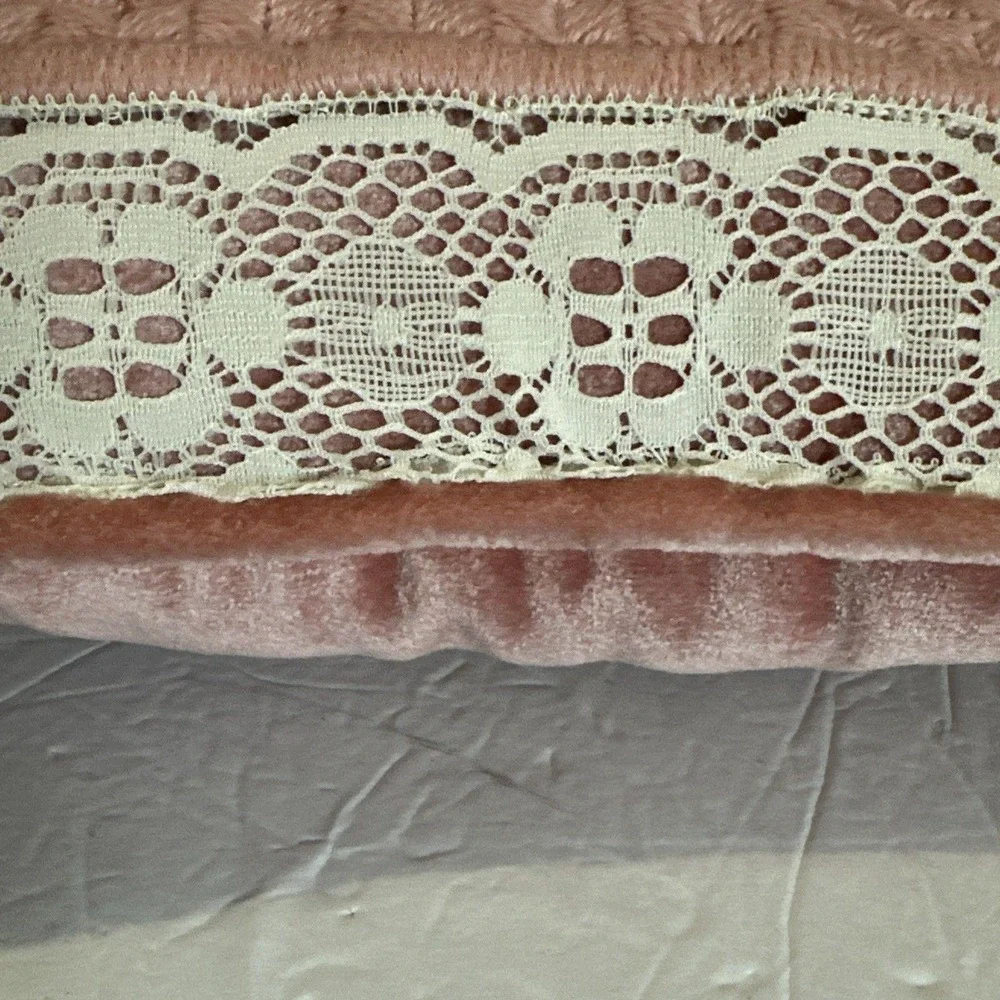 Pink Velvet Lace Handmade Stitched Vintage Cottagecore Pillow Shabby Chic